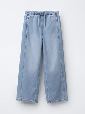 Zara Kid’s Light Wash Wide-Leg Denim Jeans with Drawstrings